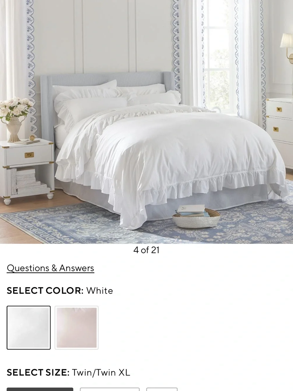 Pottery Barn Teen White Ruffle Duvet Cover
